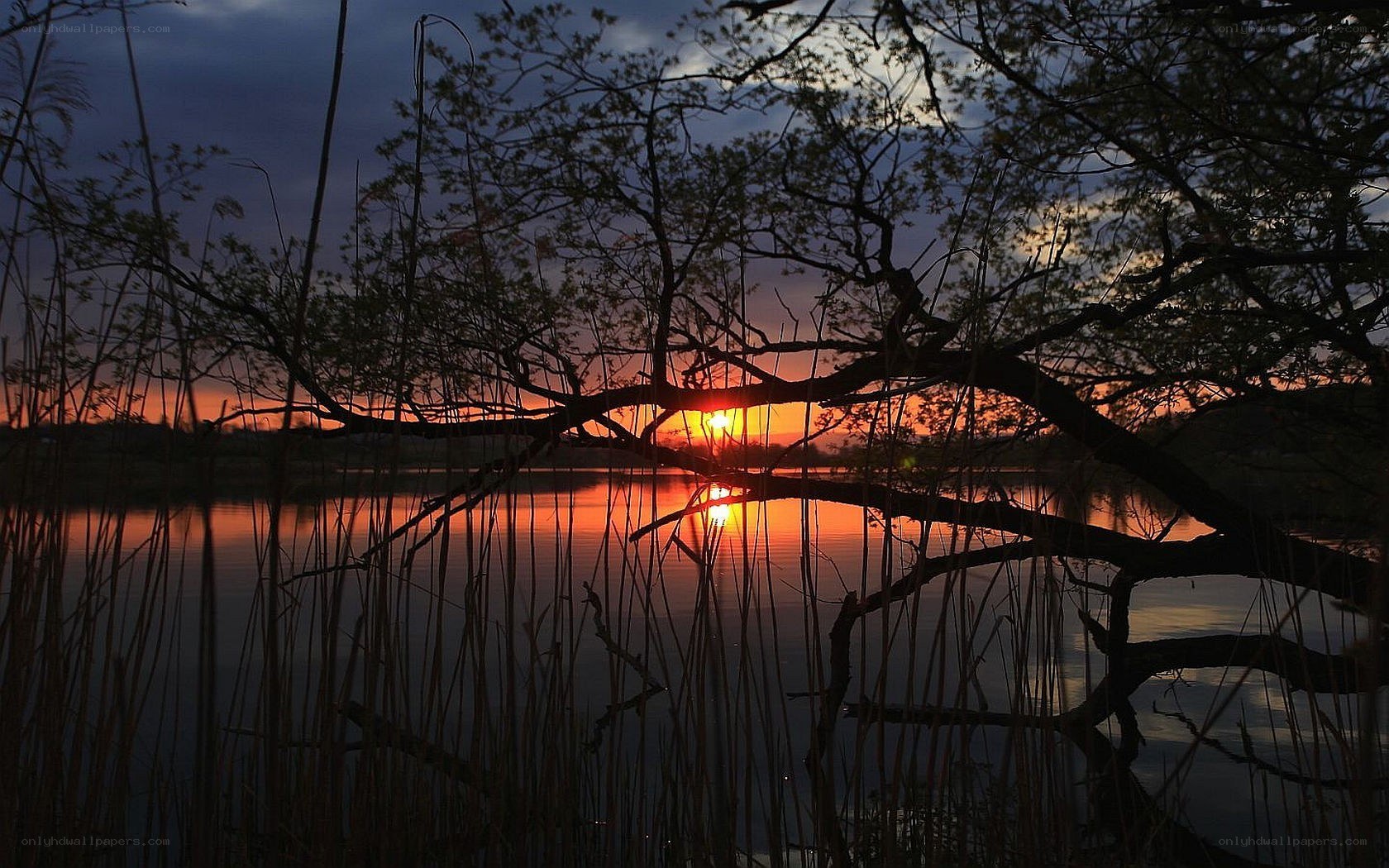 Sunset over a calm lake