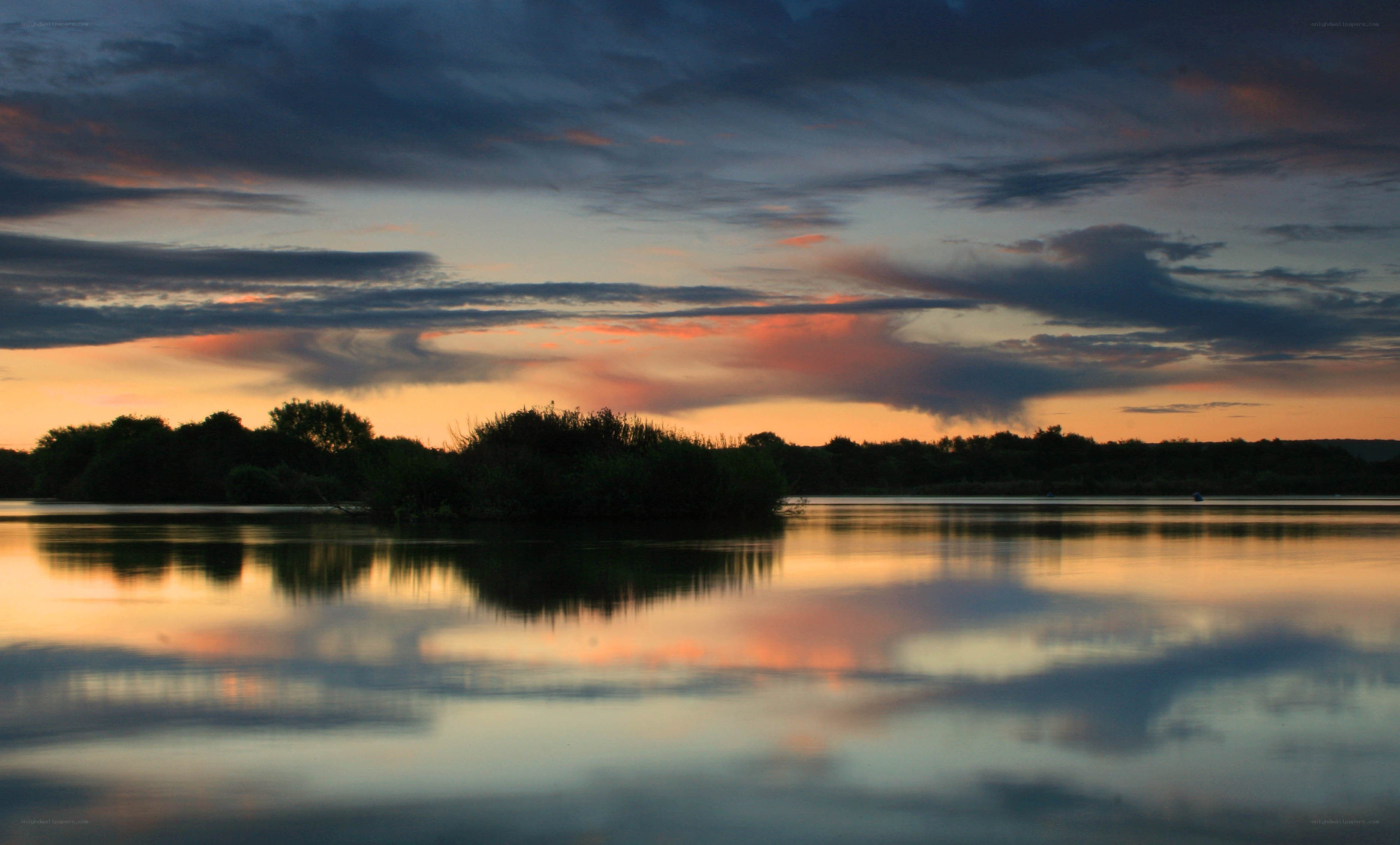 Sunset over a calm lake
