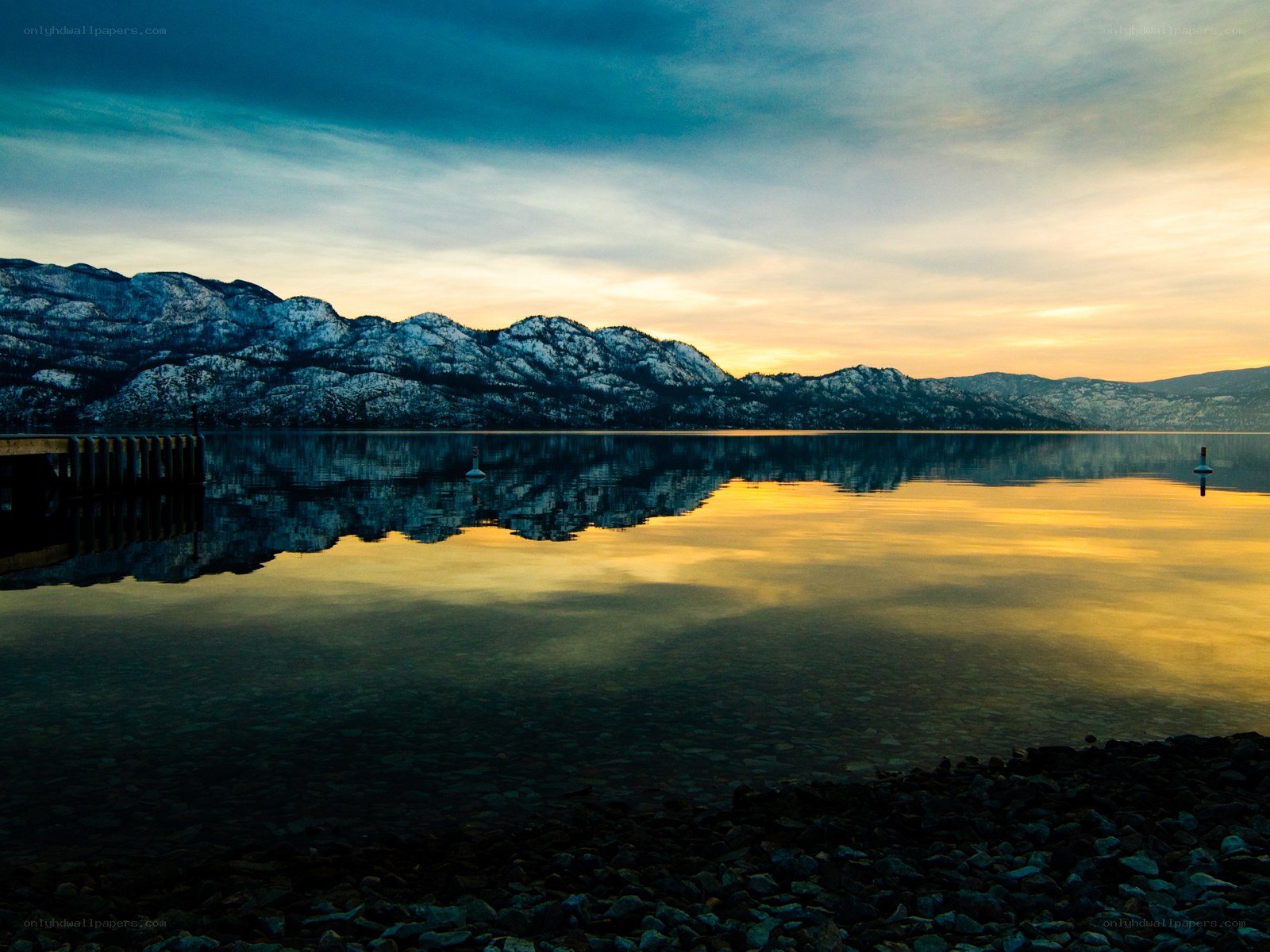Sunset over a calm lake