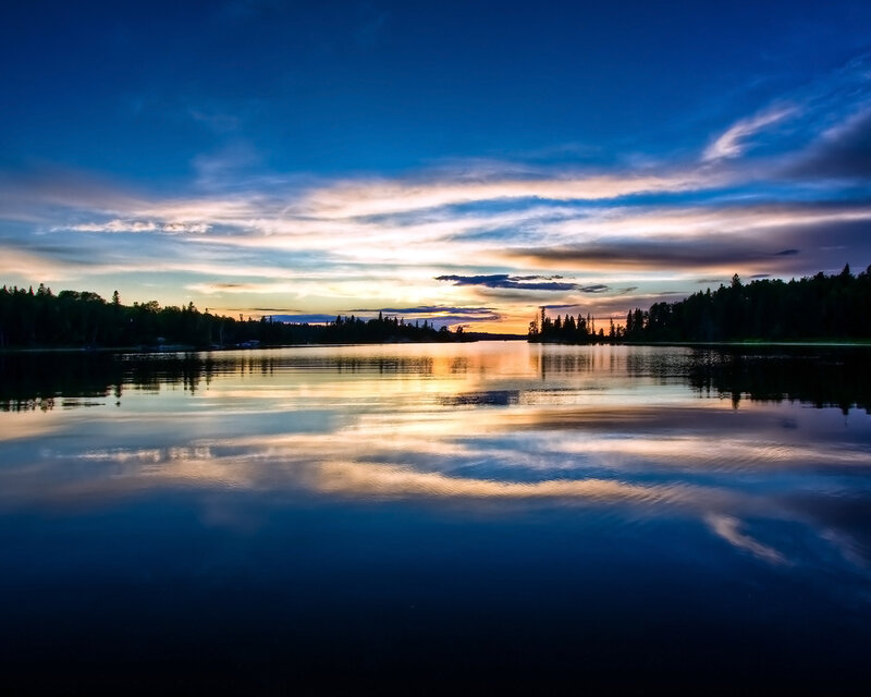 Sunset over a calm lake