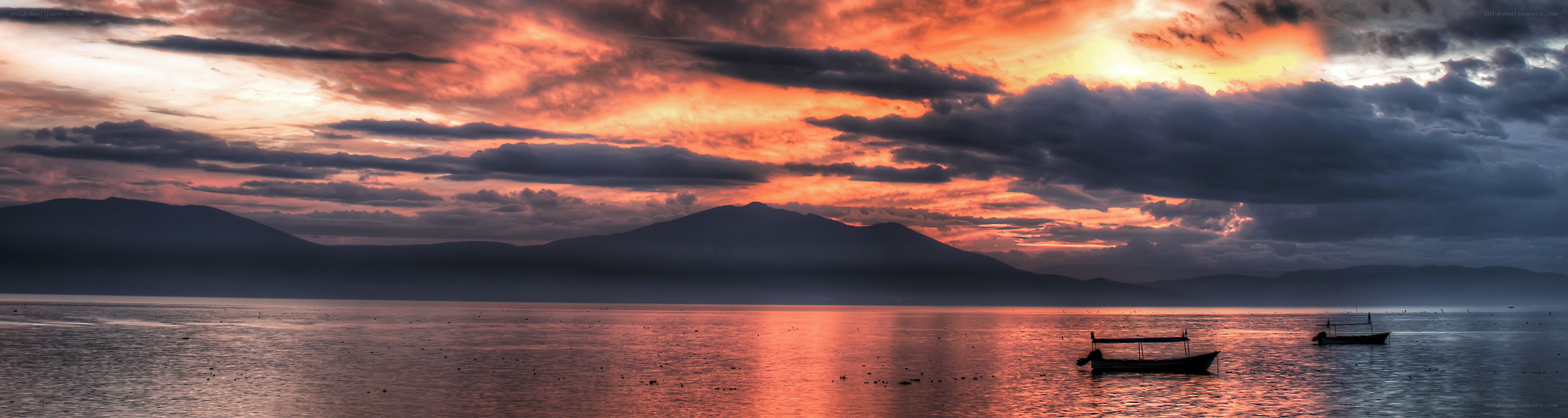 Sunset over a calm lake