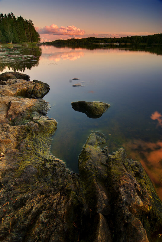 Sunset over a calm lake