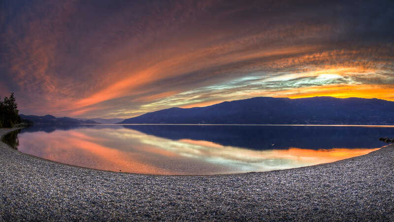 Sunset over a calm lake
