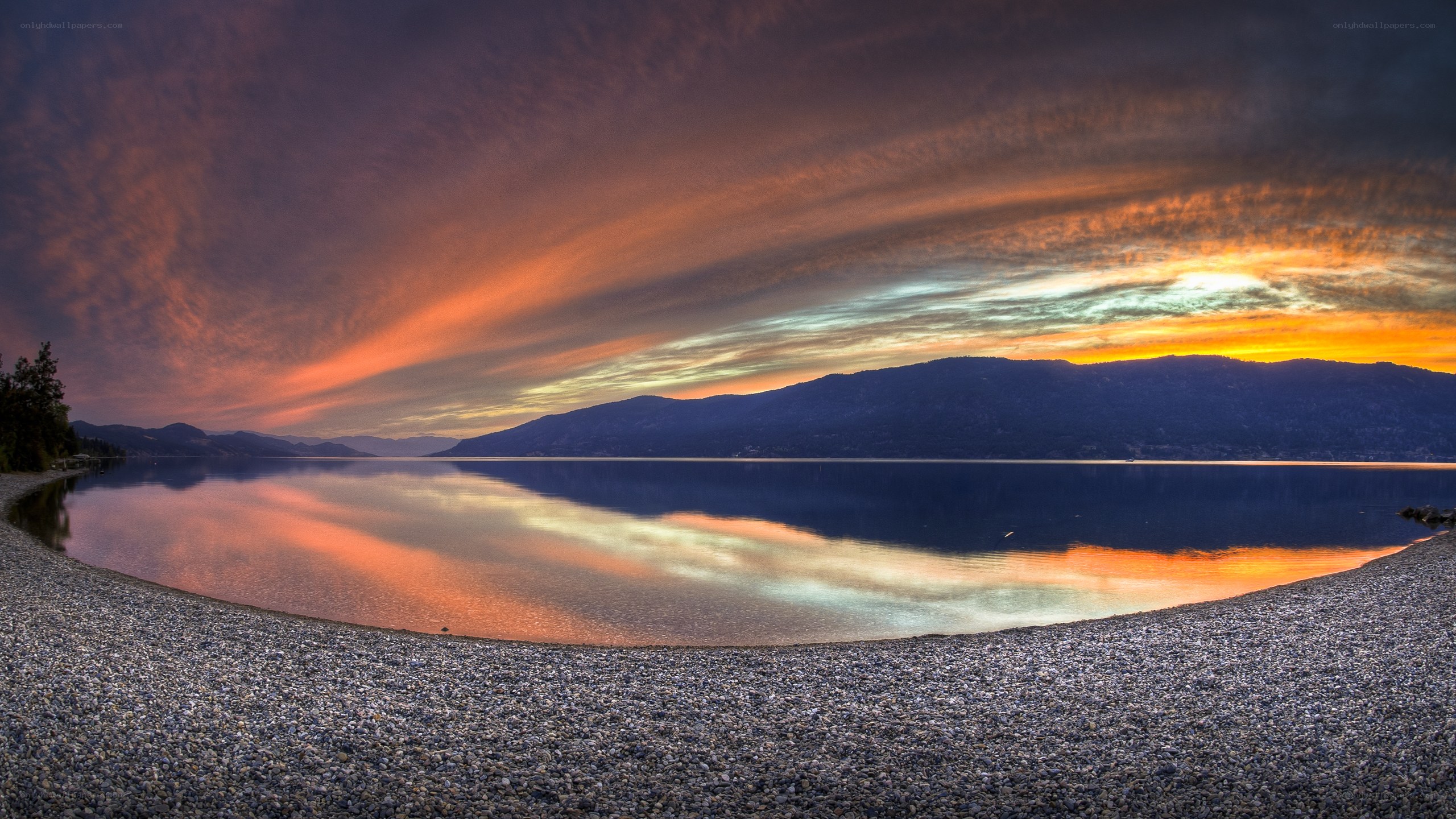 Sunset over a calm lake