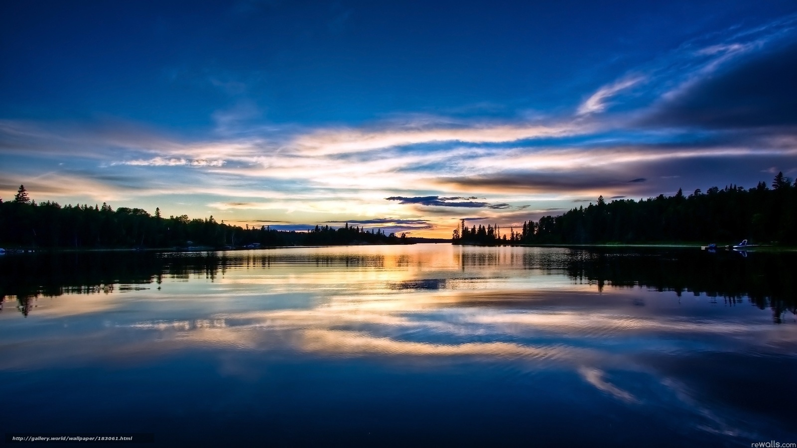 Sunset over a calm lake