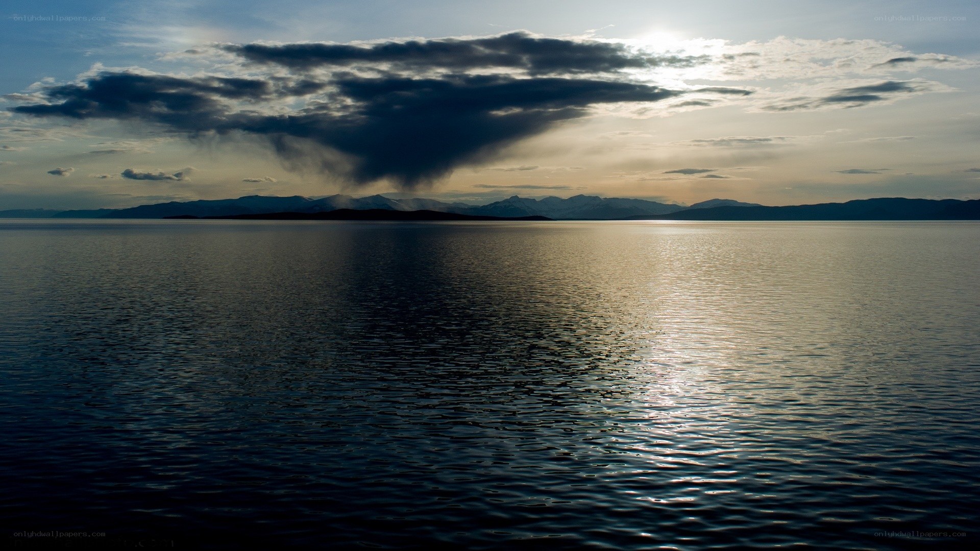 Sunset over a calm lake