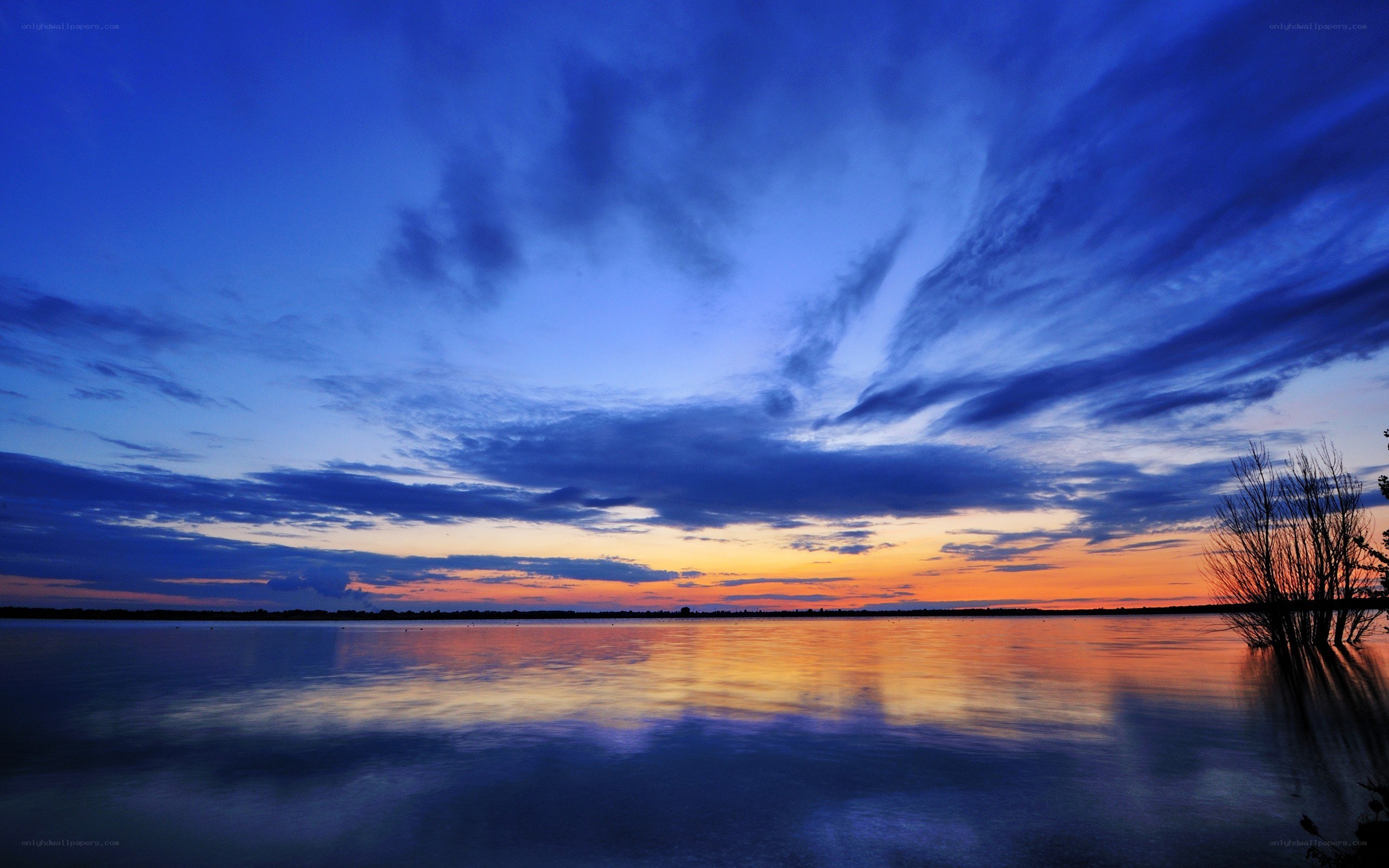 Sunset over a calm lake
