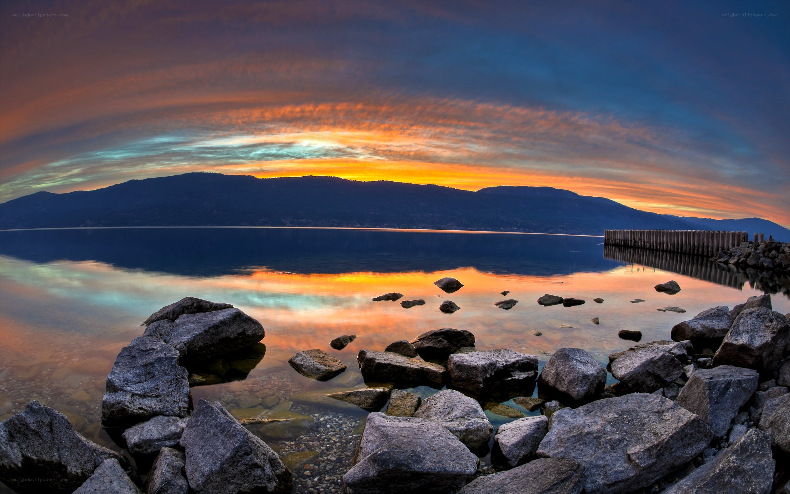 Sunset over a calm lake