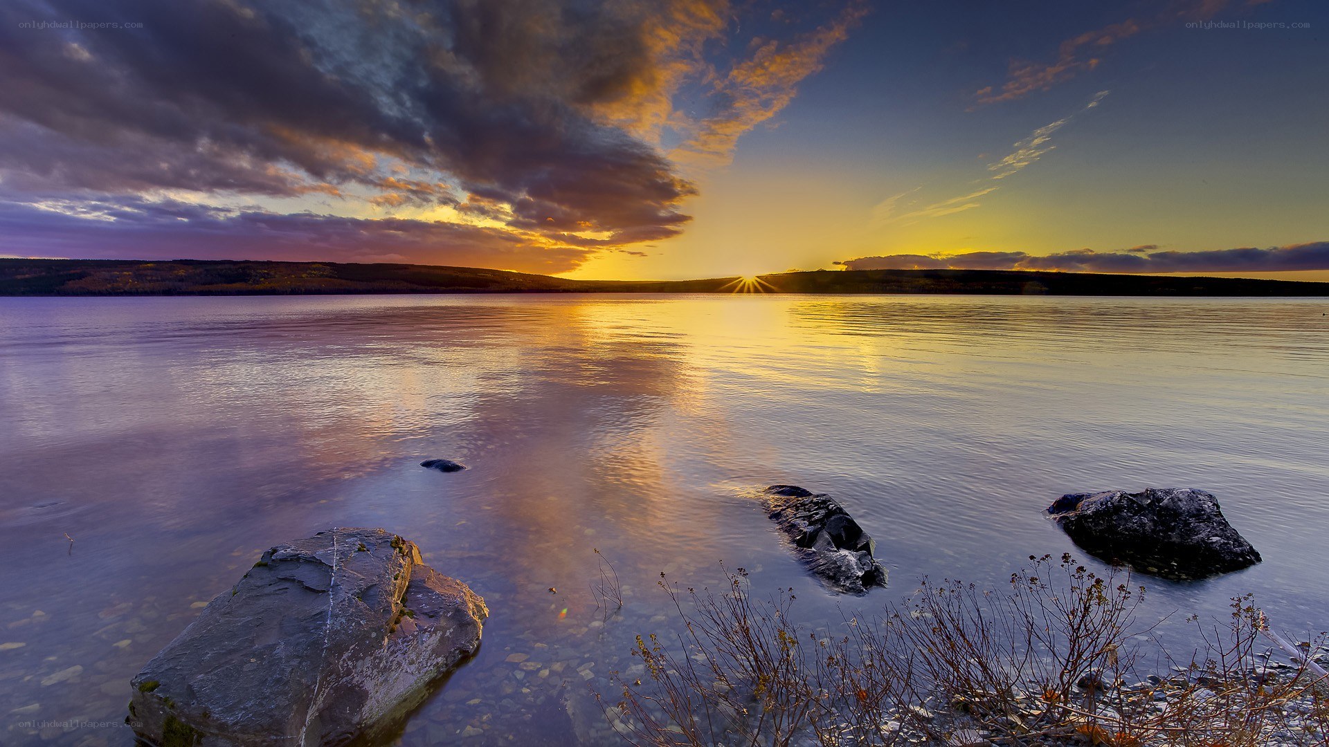 Sunset over a calm lake