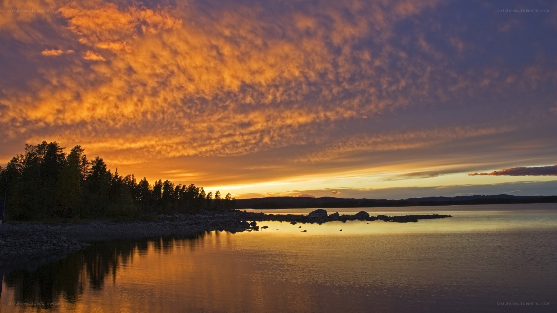 Sunset over a calm lake