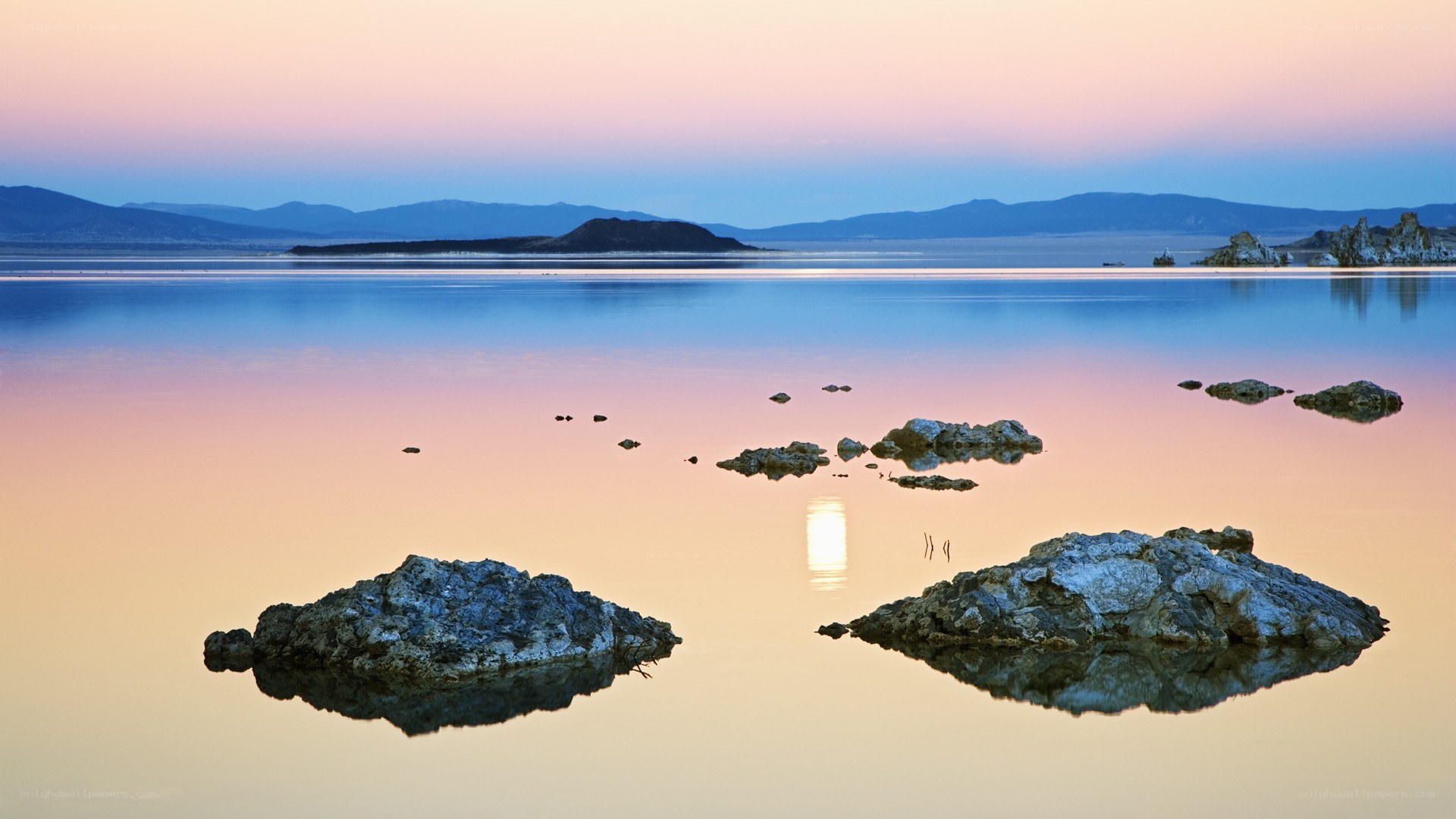 Sunset over a calm lake