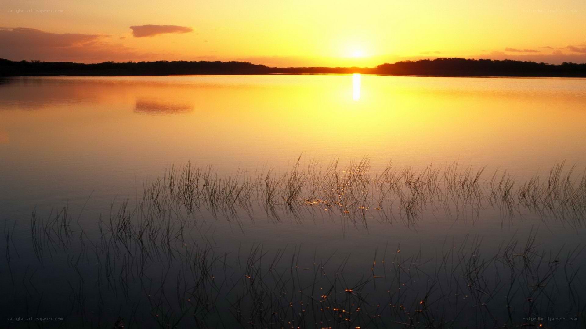 Sunset over a calm lake