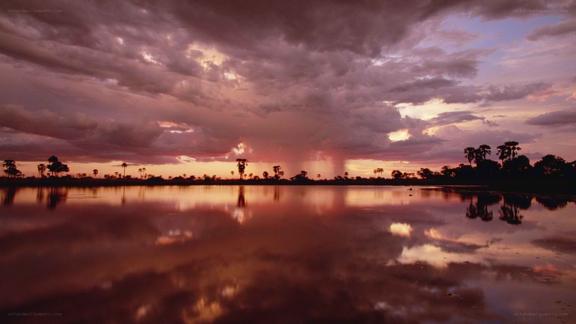 Sunset over a calm lake