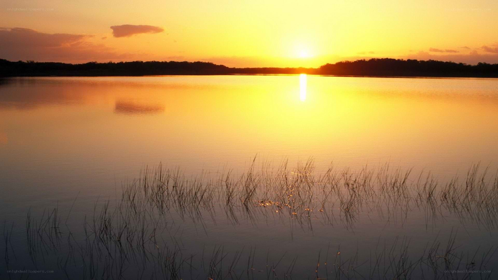 Sunset over a calm lake