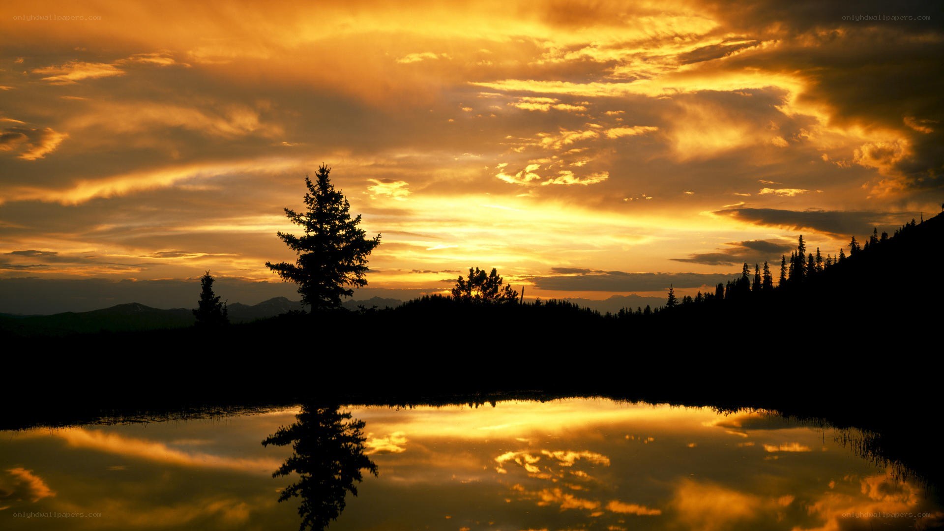 Sunset over a calm lake