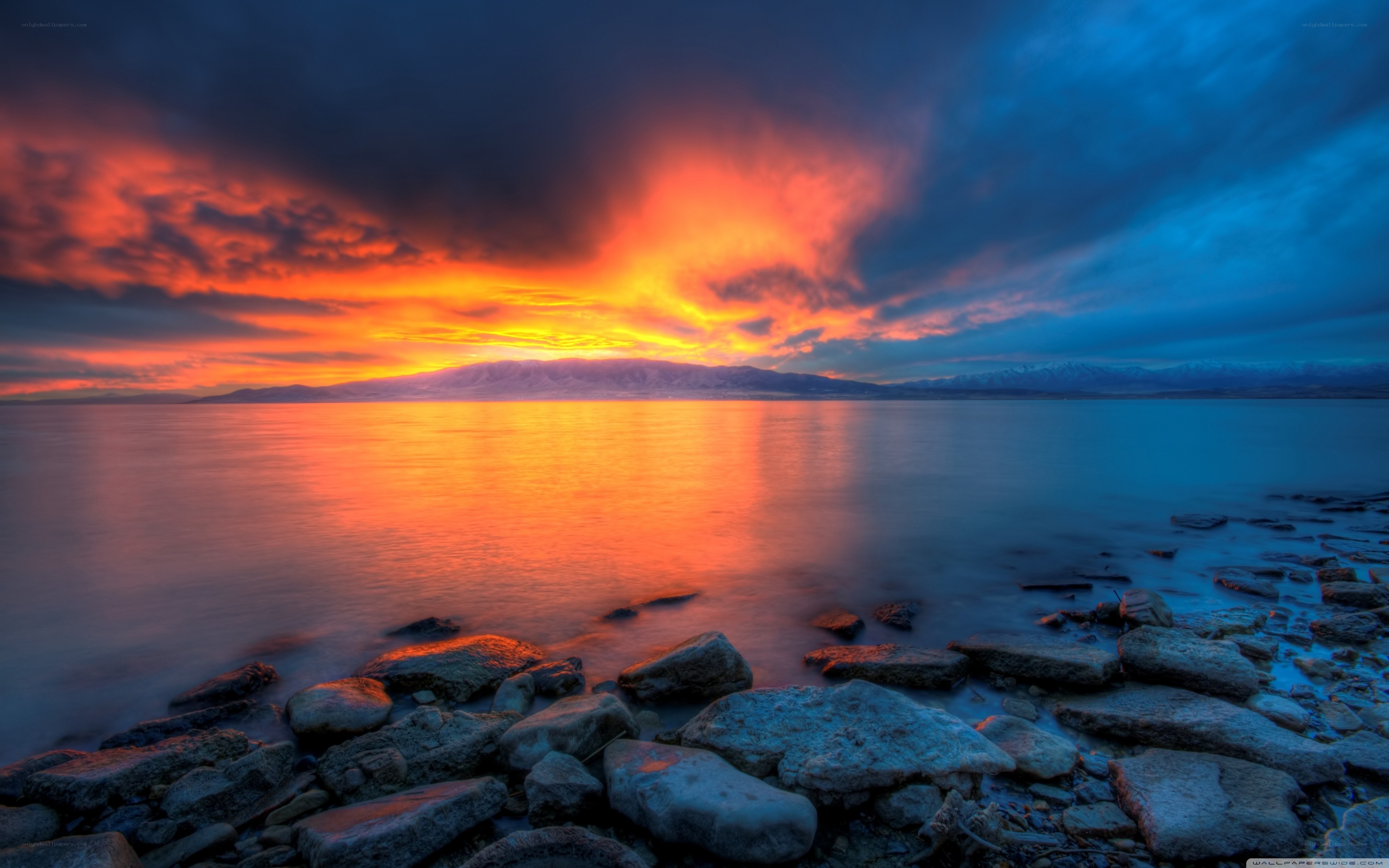 Sunset over a calm lake