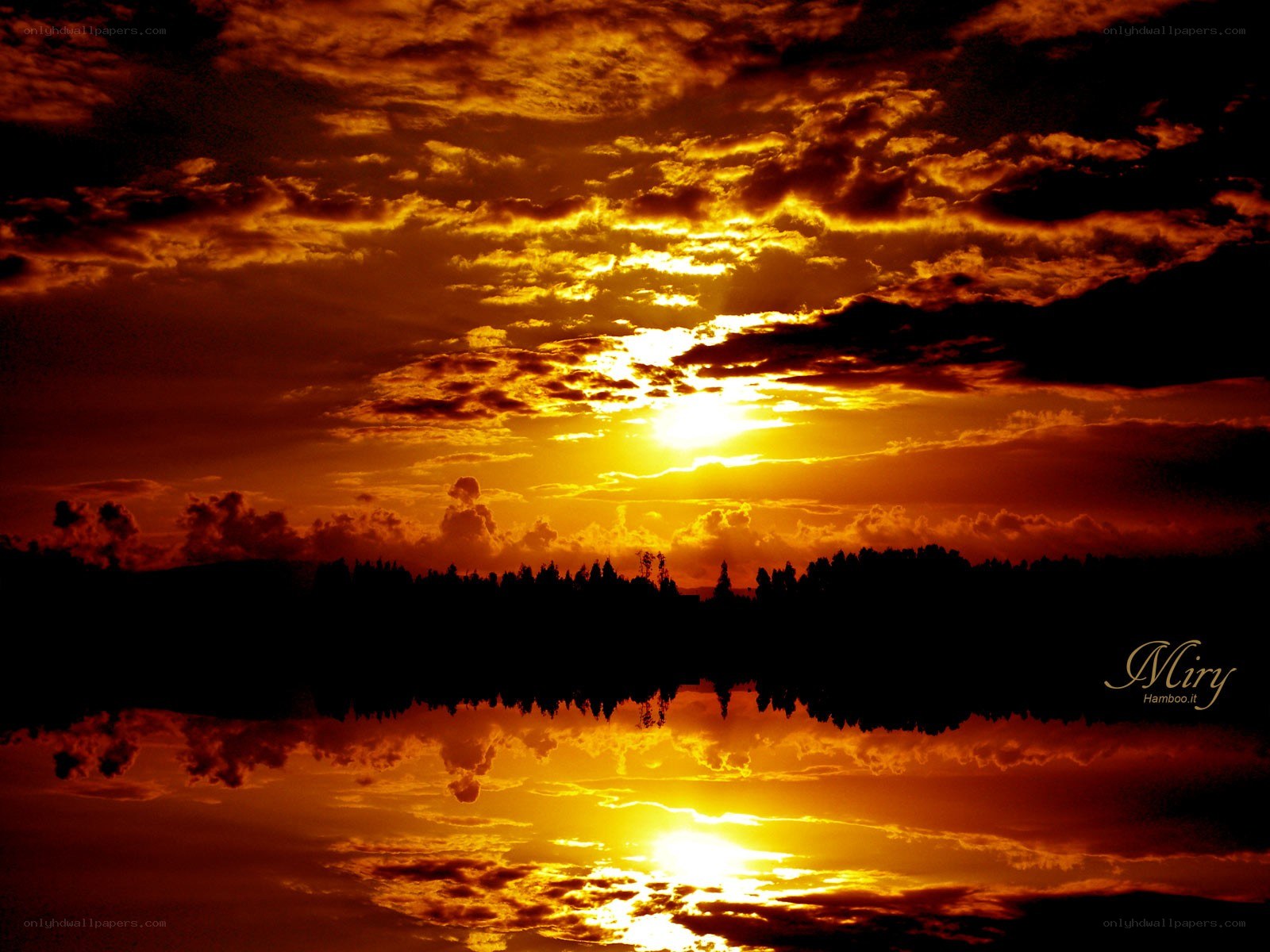 Sunset over a calm lake