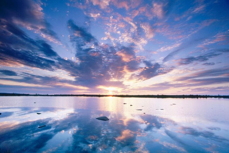 Sunset over a calm lake