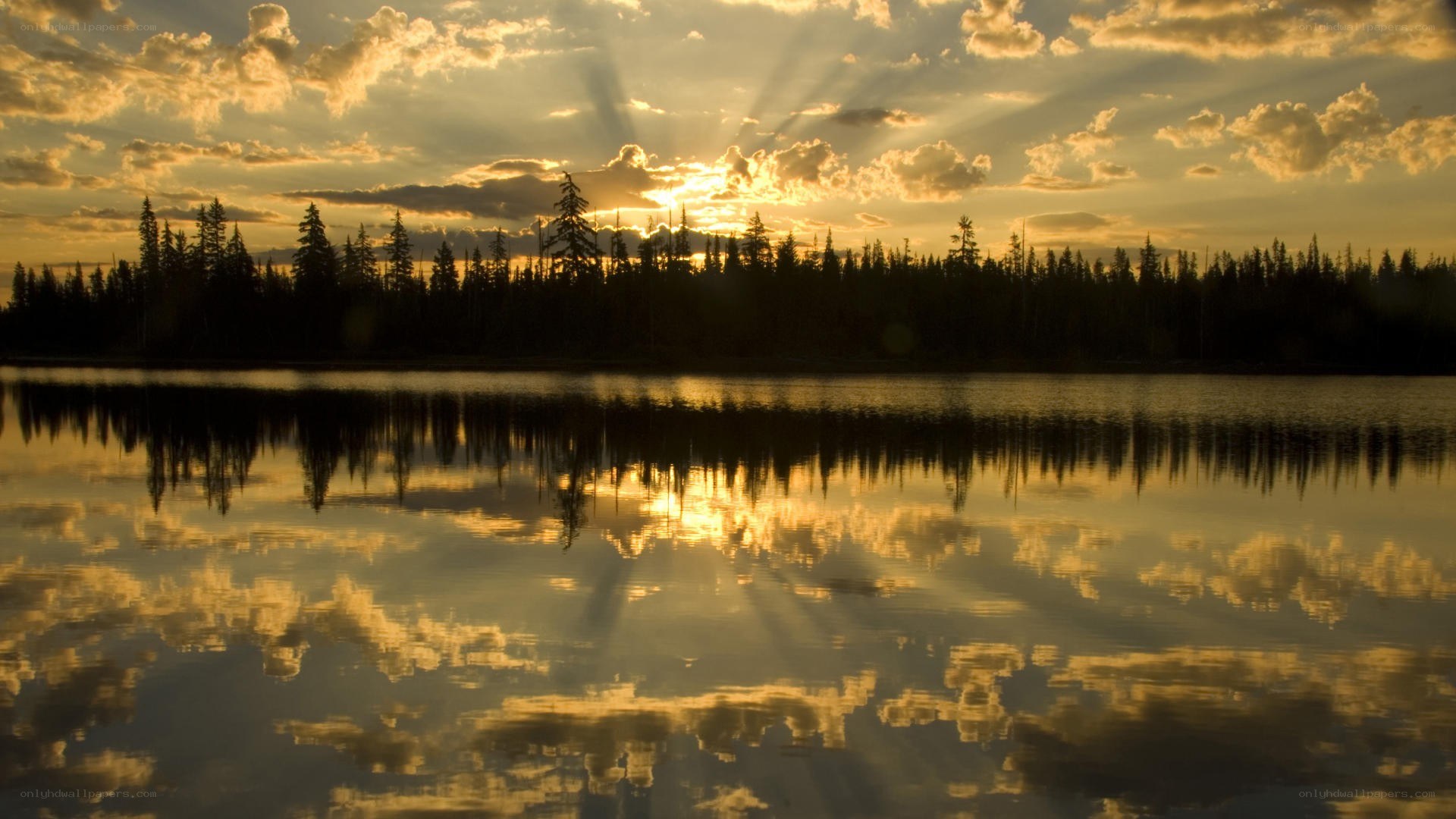 Sunset over a calm lake