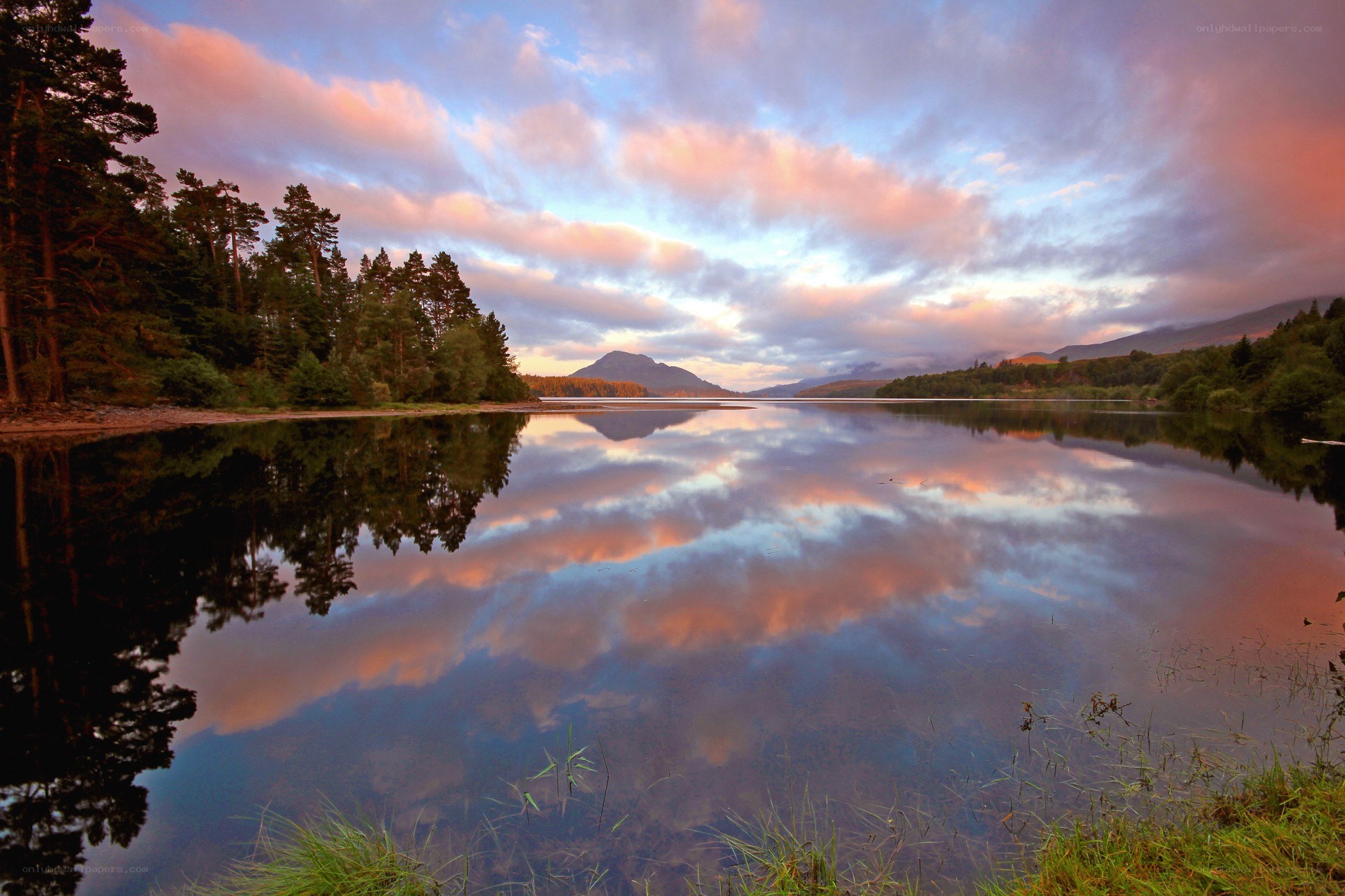 Sunset over a calm lake