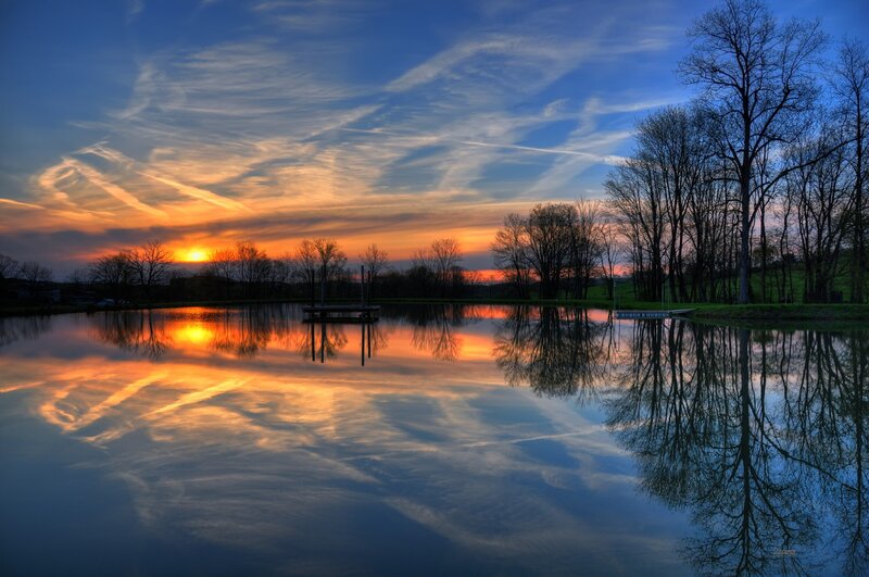 Sunset over a calm lake