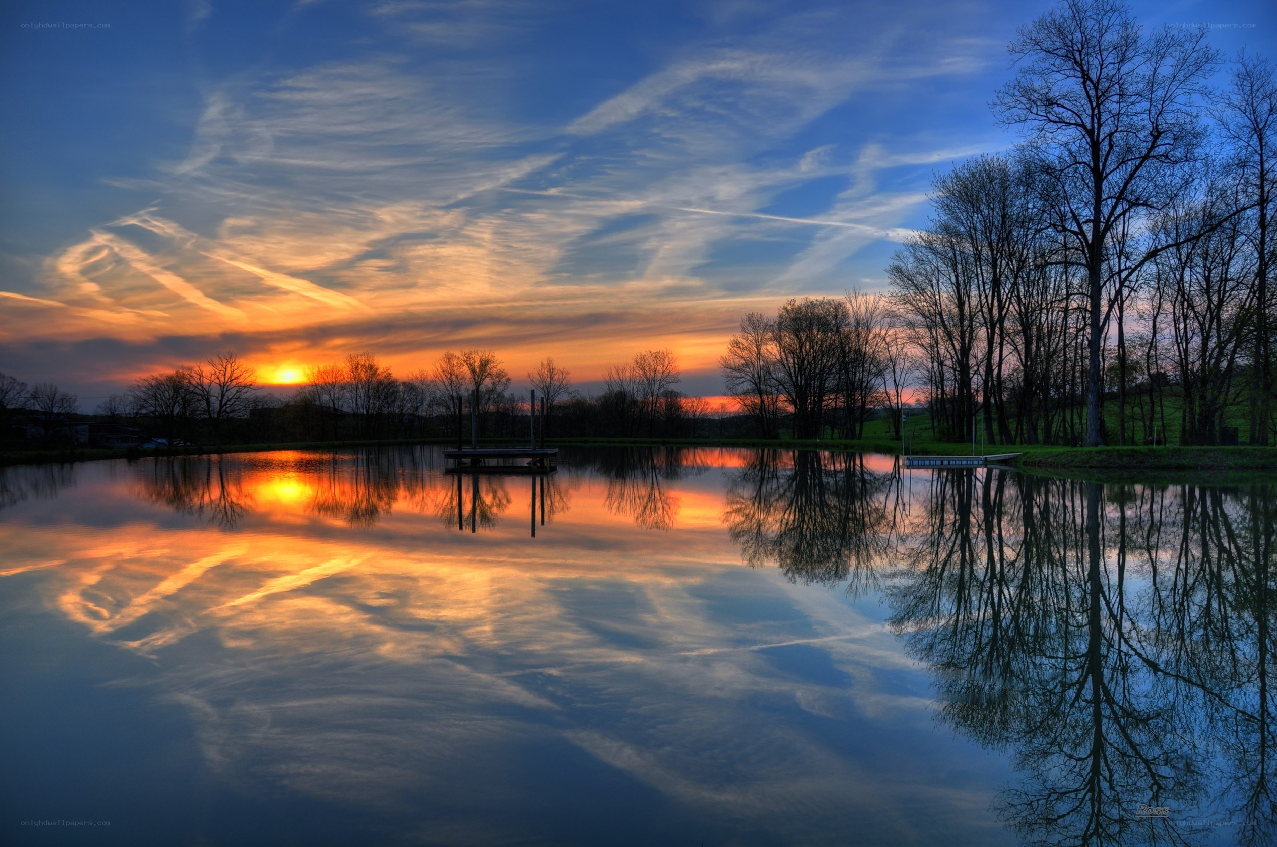 Sunset over a calm lake