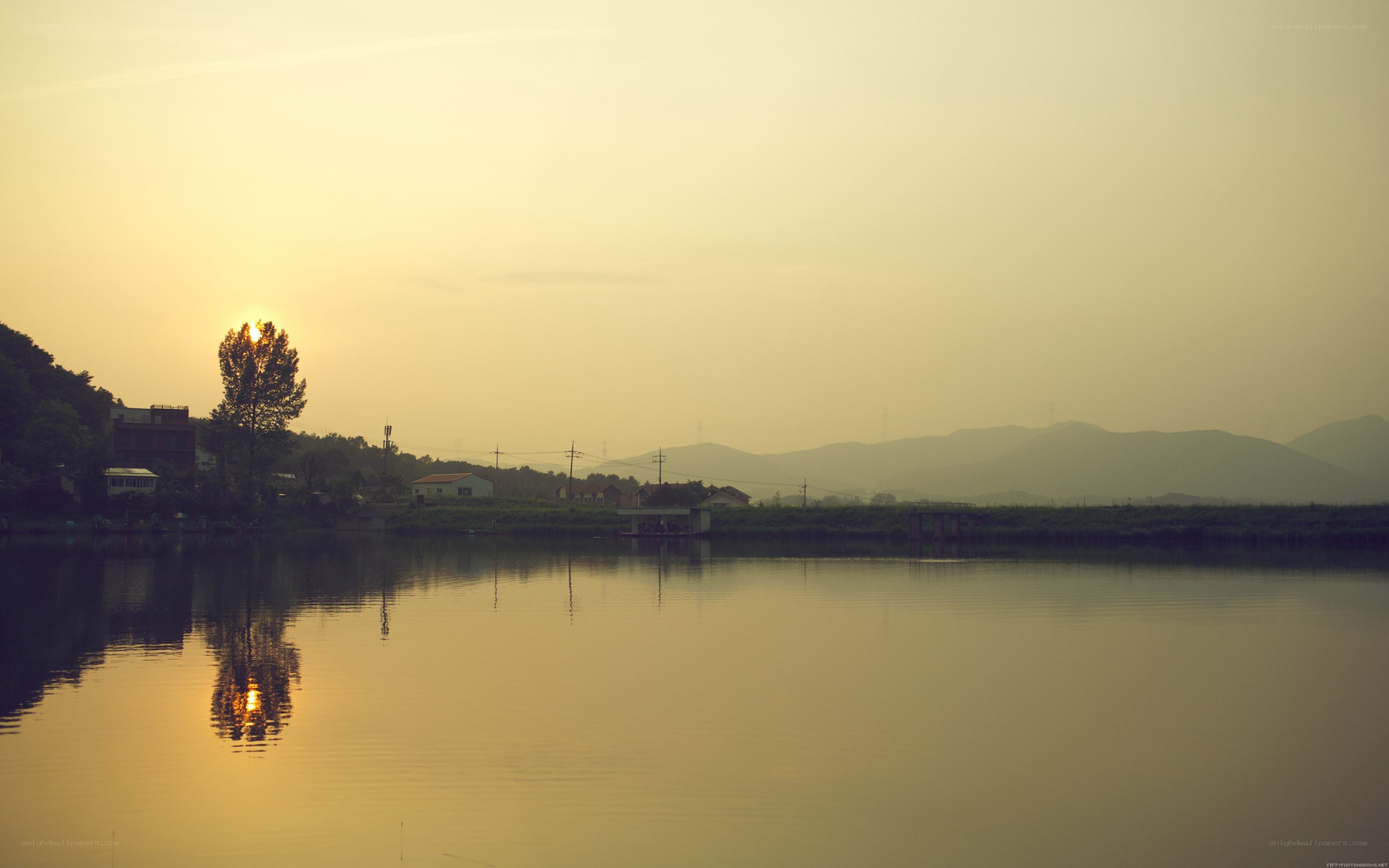 Sunset over a calm lake
