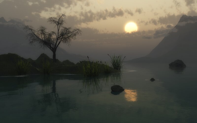 sunset over a calm lake