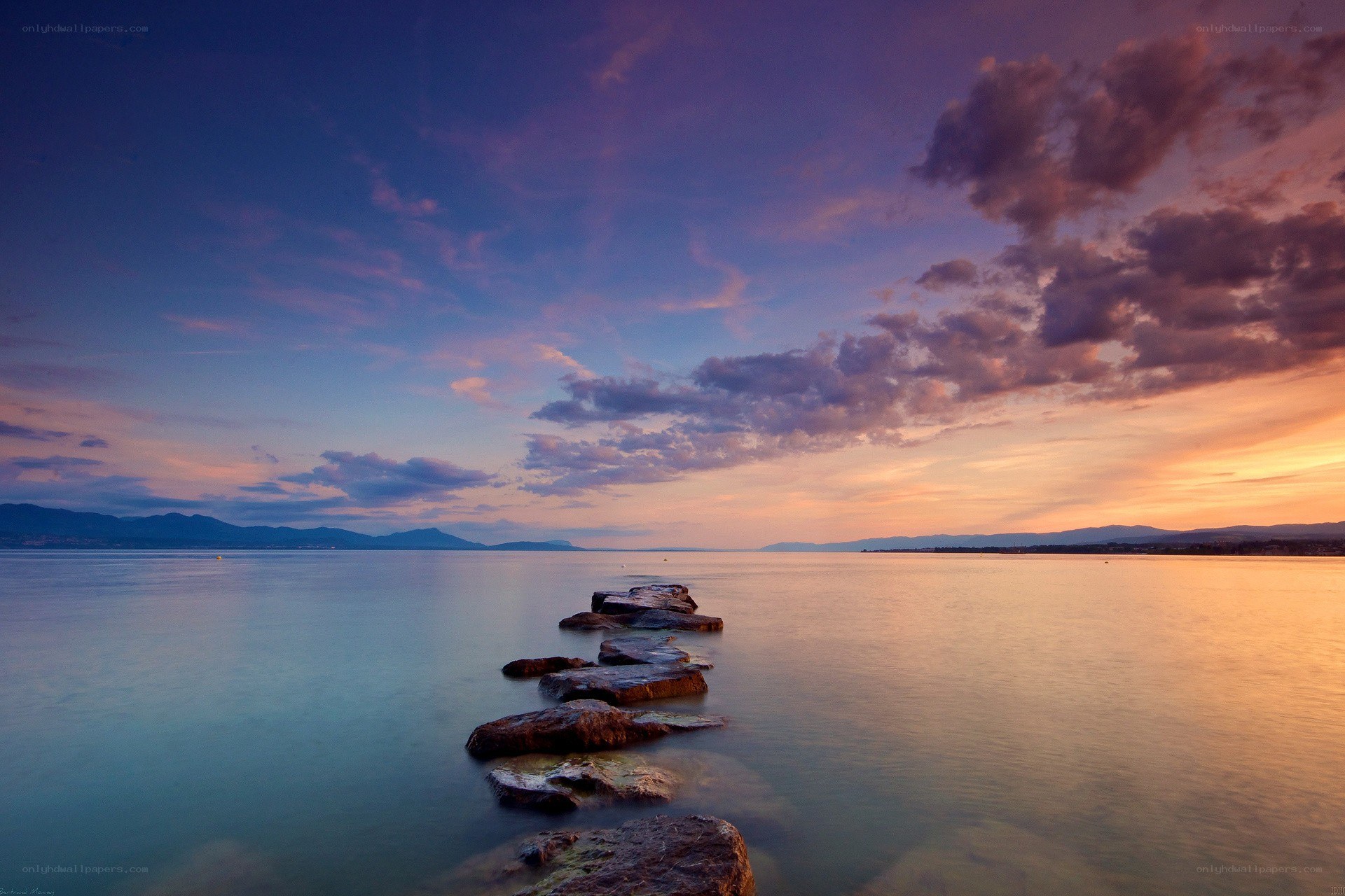 Sunset over a calm lake