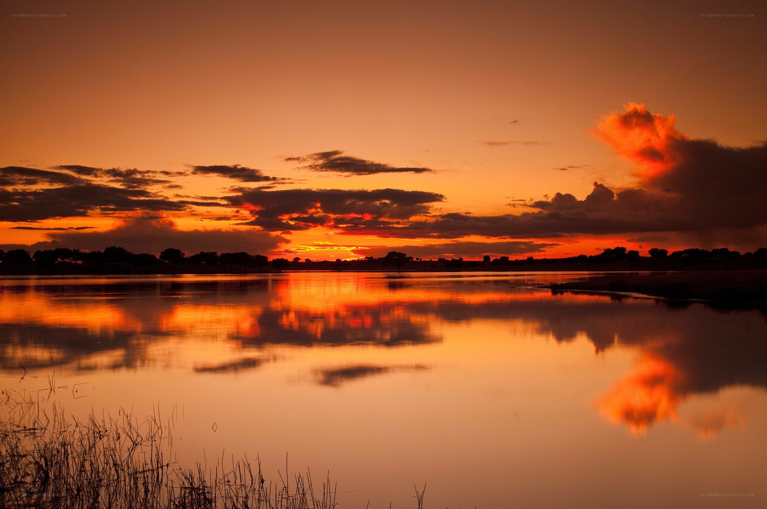 Sunset over a calm lake