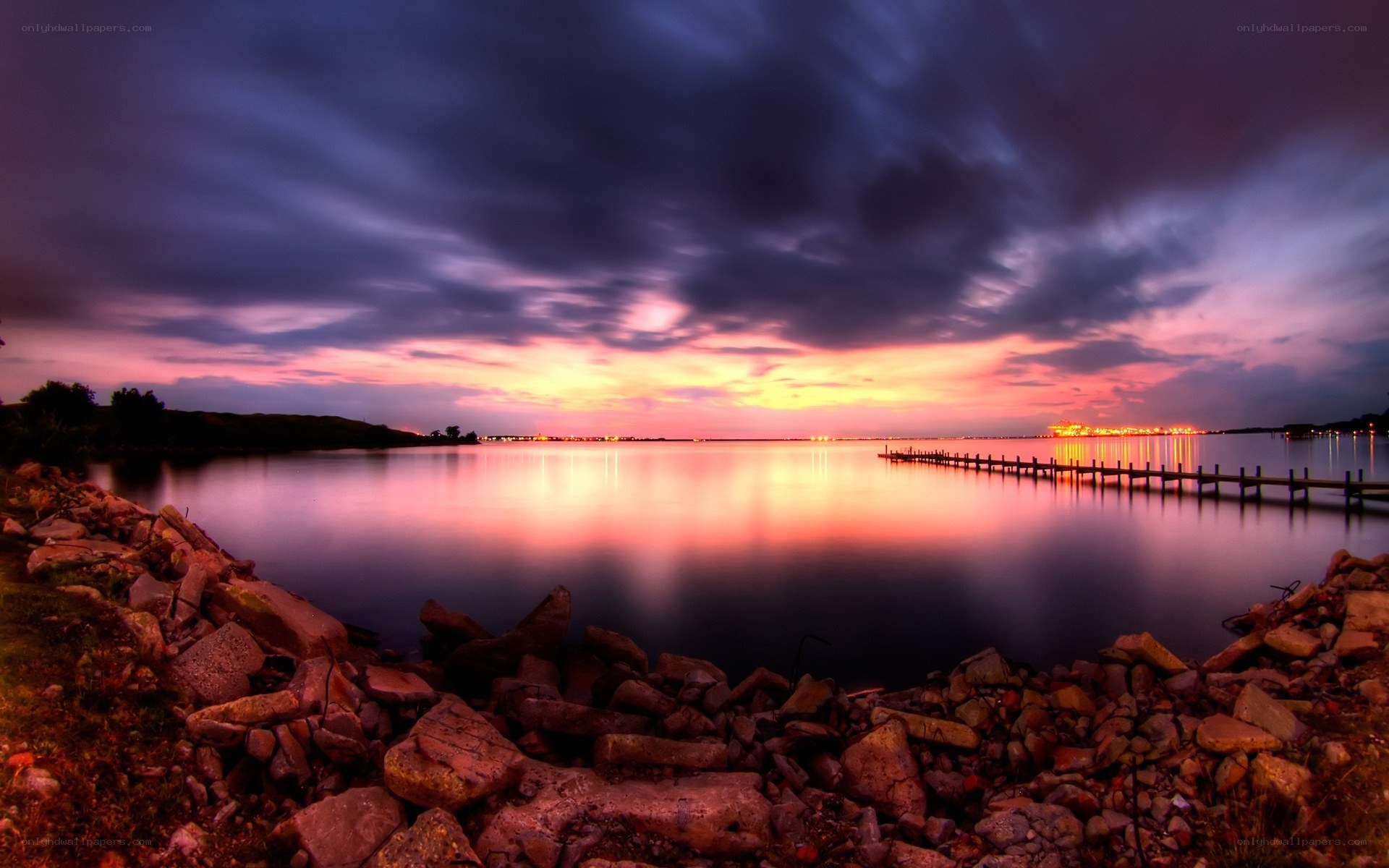 sunset over a calm lake
