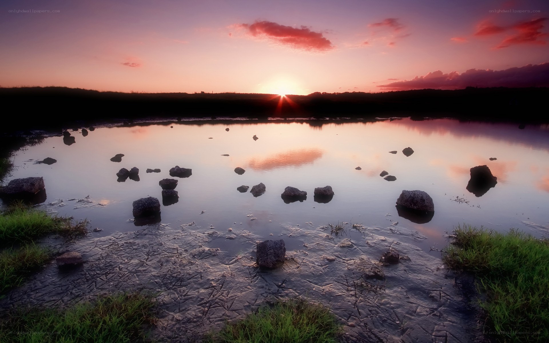 Sunset over a calm lake