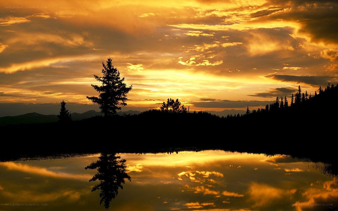 Sunset over a calm lake