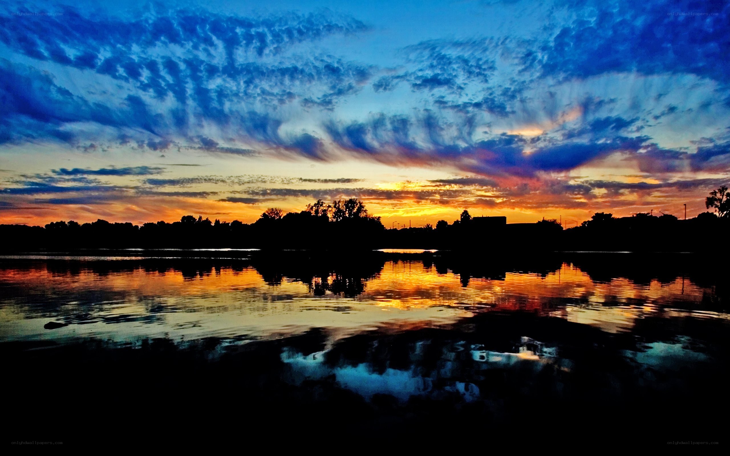 Sunset over a calm lake