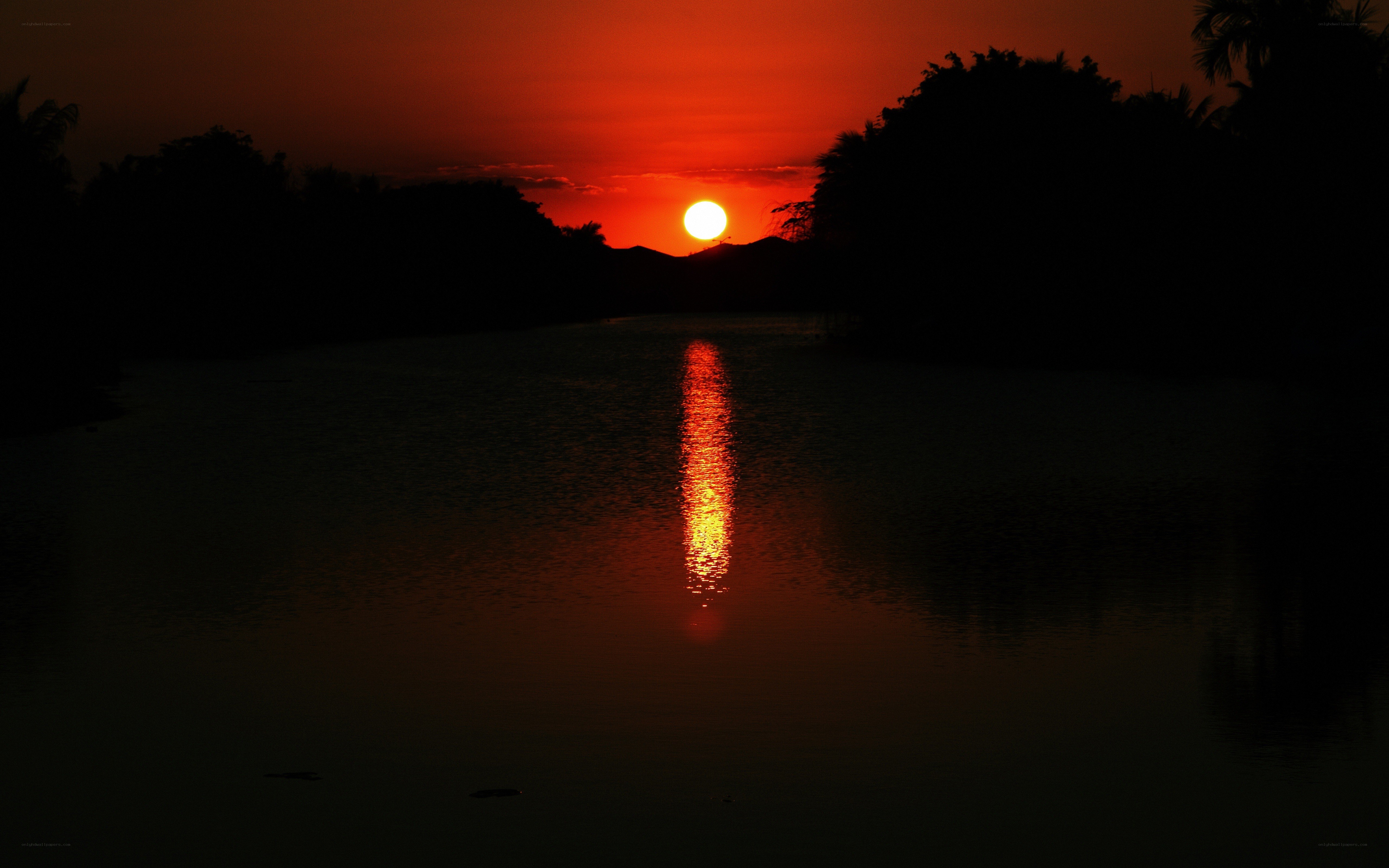 Sunset over a calm lake