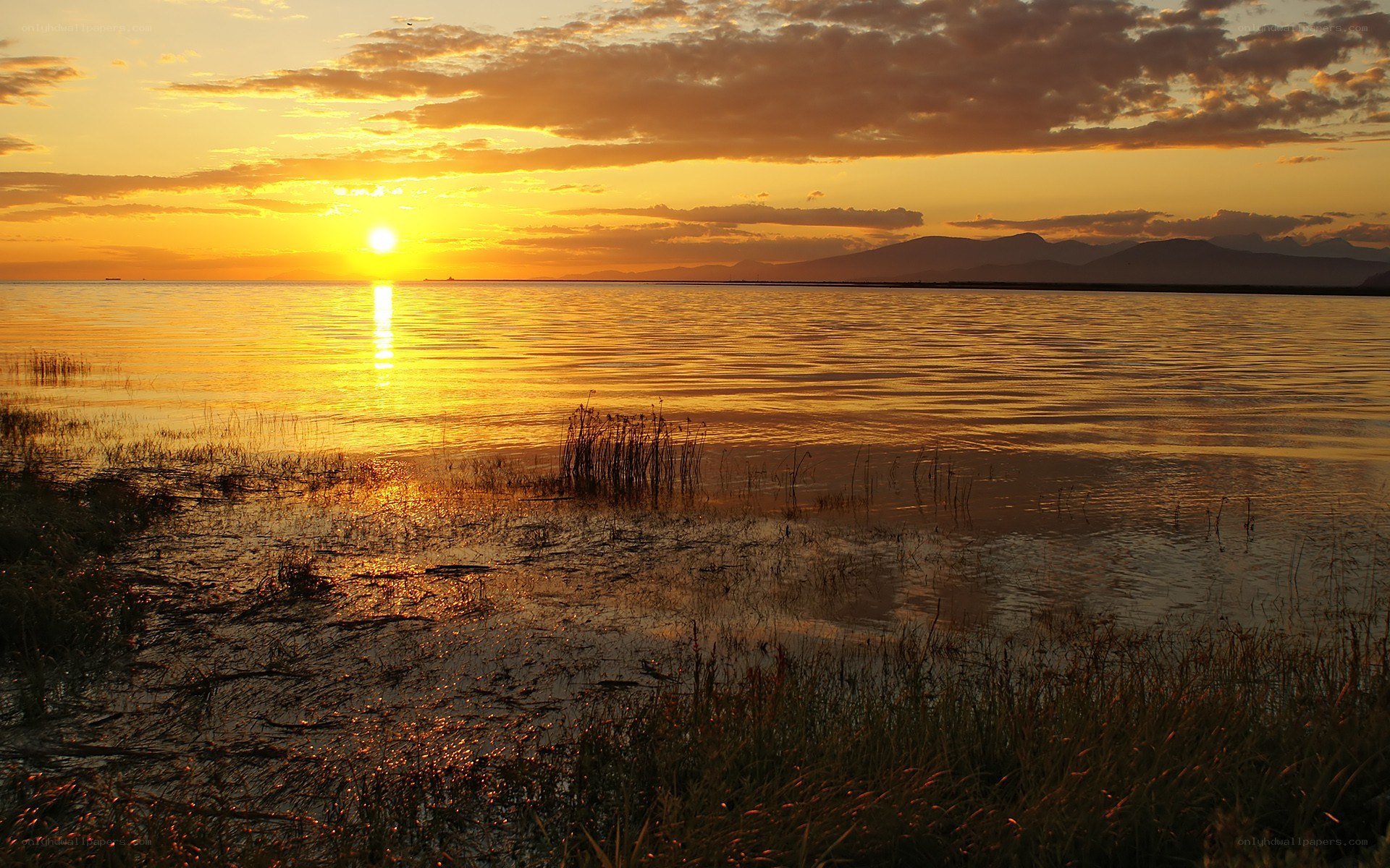 Sunset over a calm lake