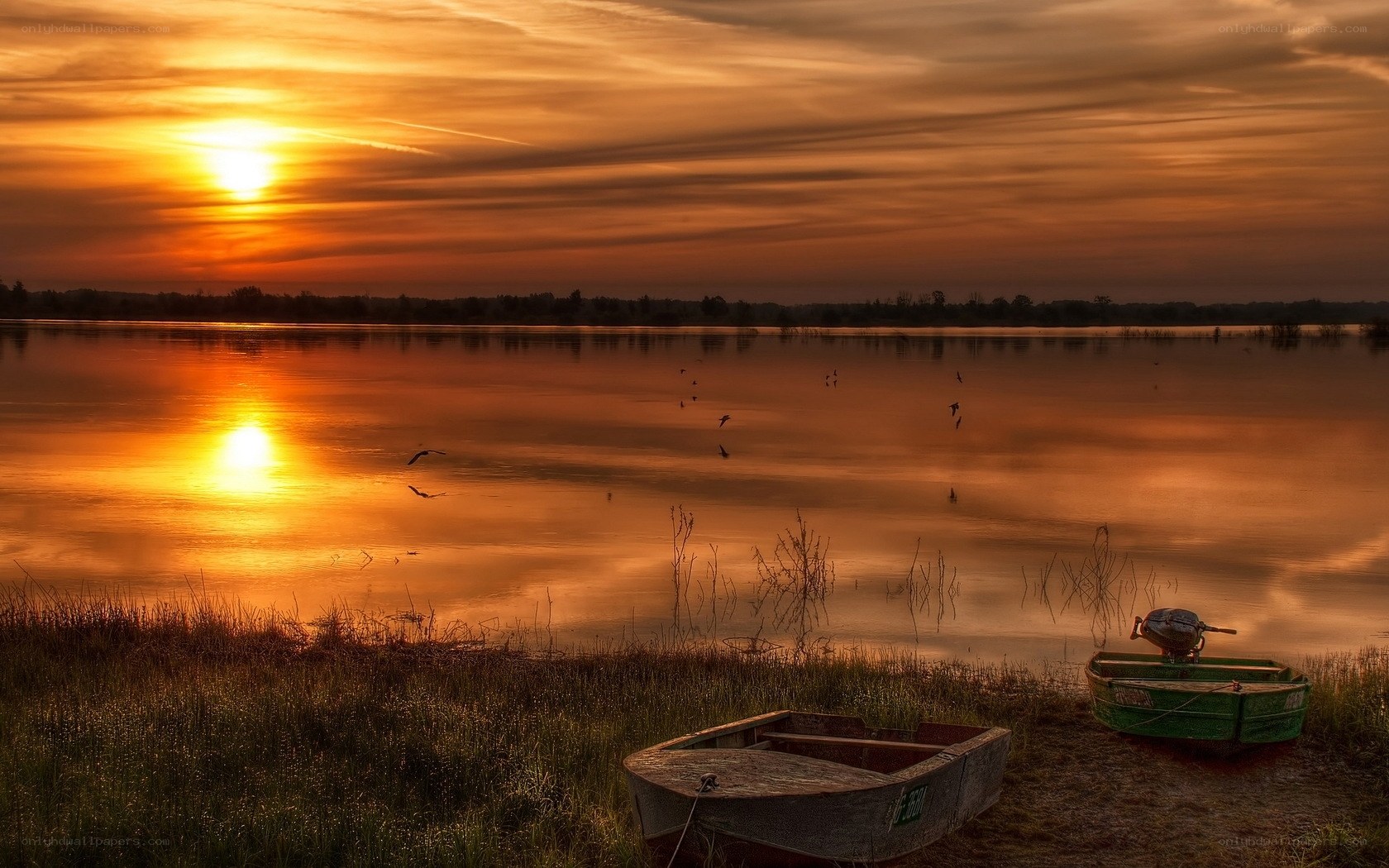 Sunset over a calm lake