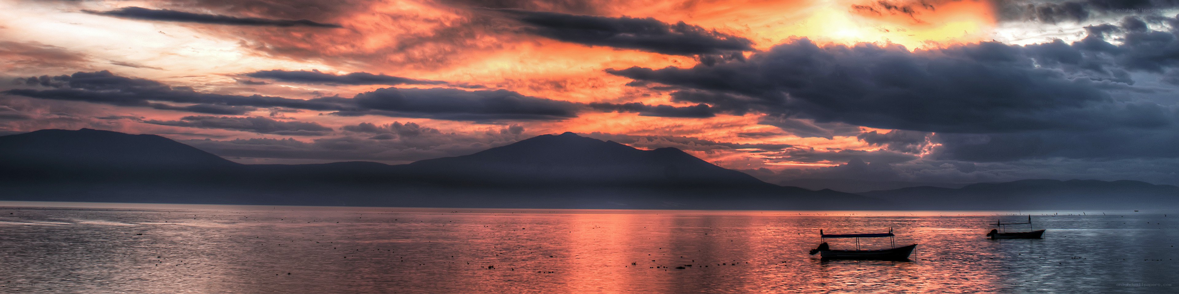 Sunset over a calm lake
