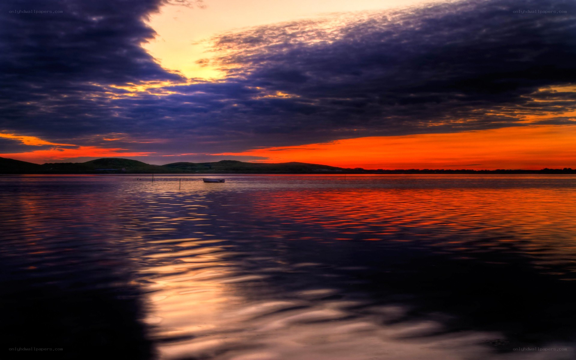 Sunset over a calm lake