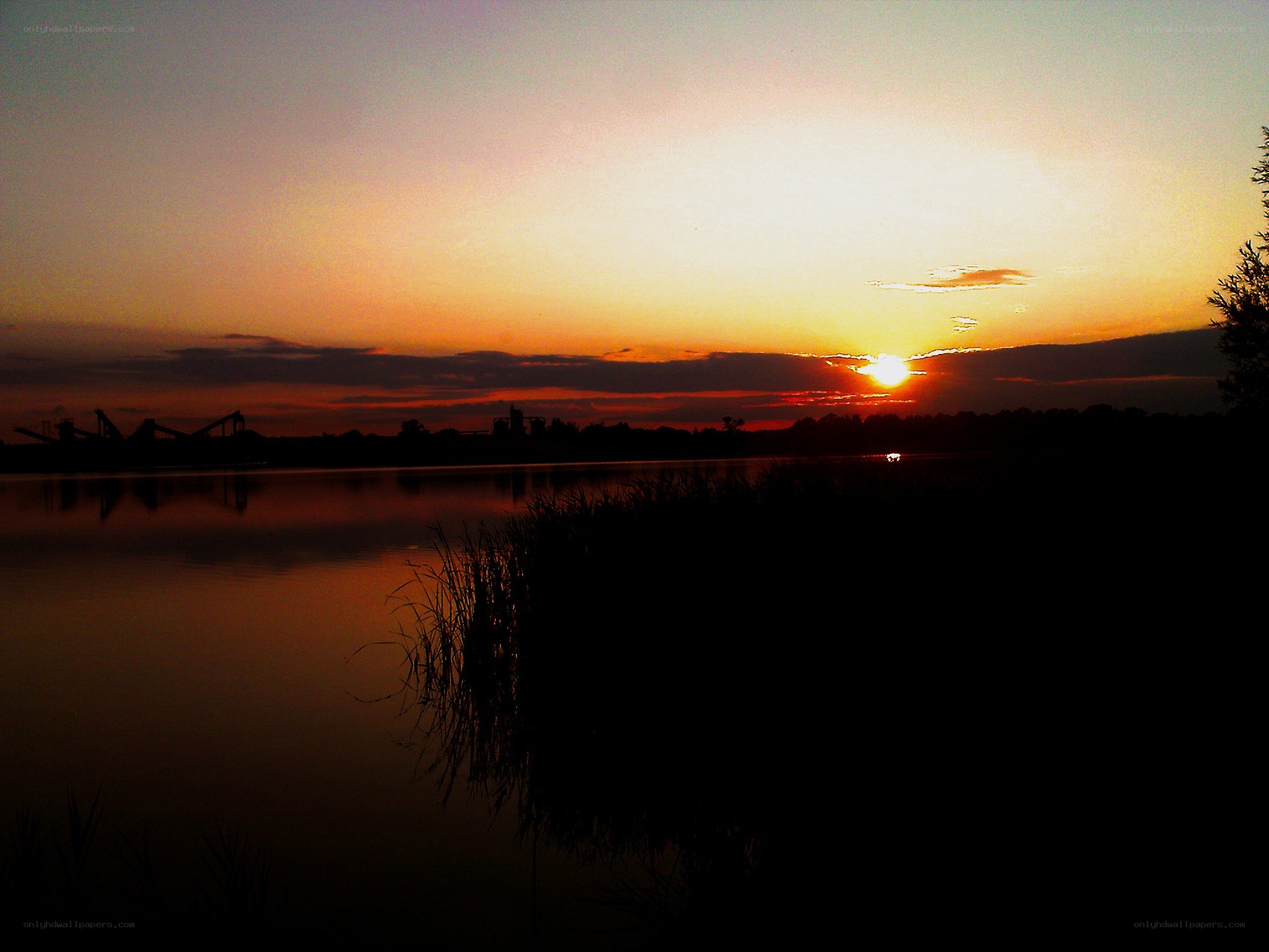 Sunset over a calm lake