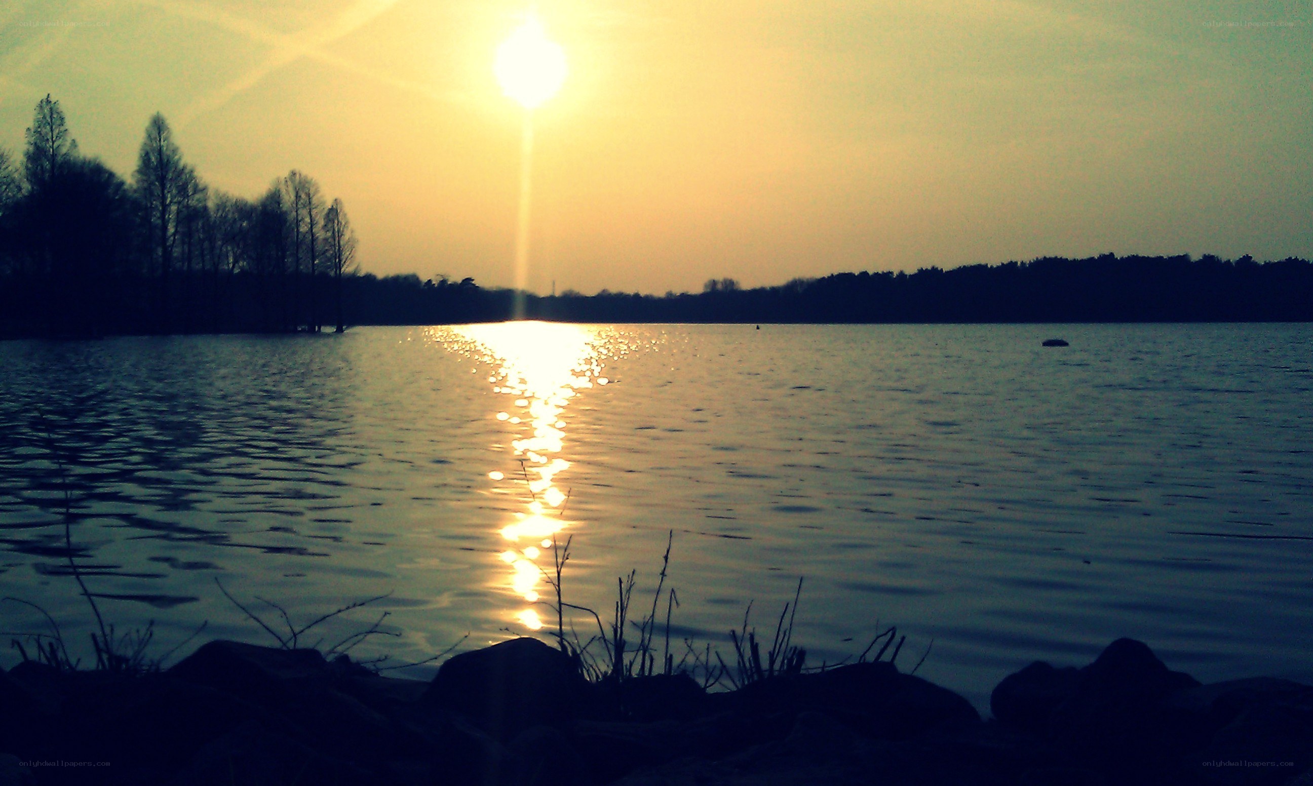 Sunset over a calm lake
