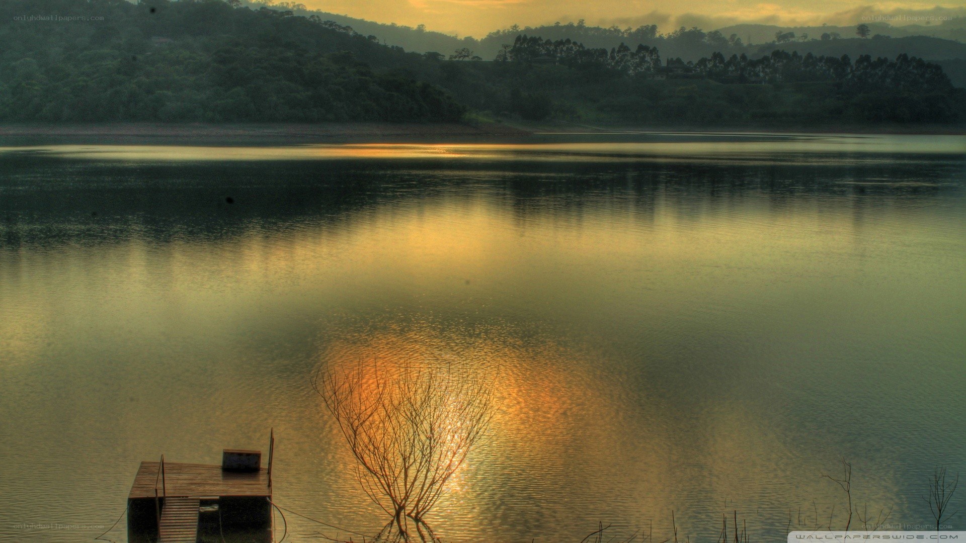 Sunset over a calm lake