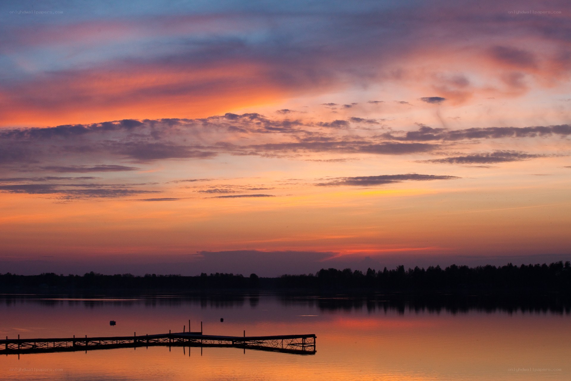 Sunset over a calm lake