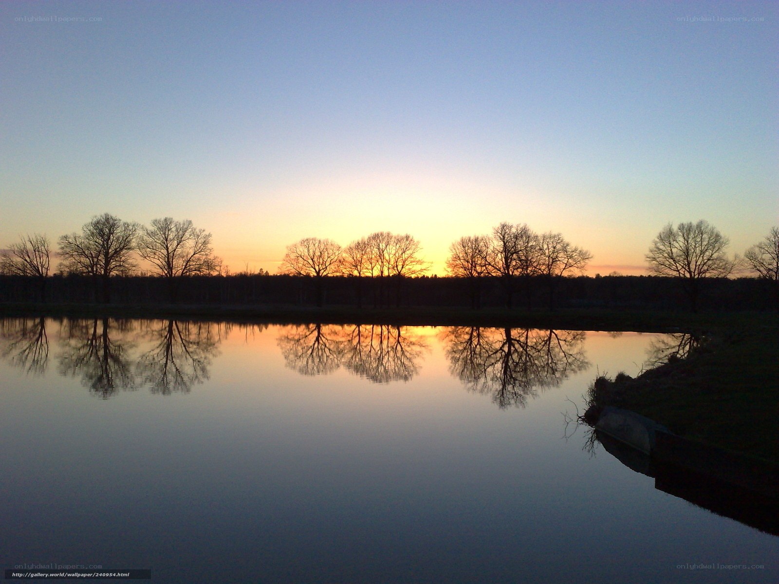 Sunset over a calm lake