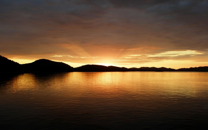 Sunset over a calm lake
