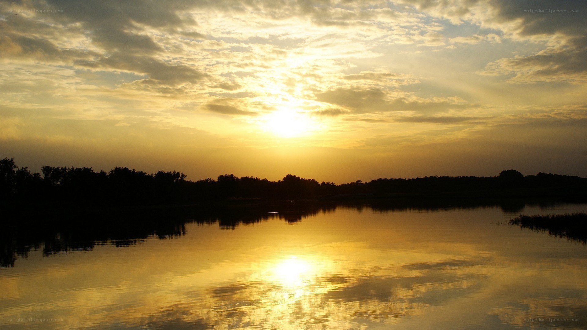 Sunset over a calm lake