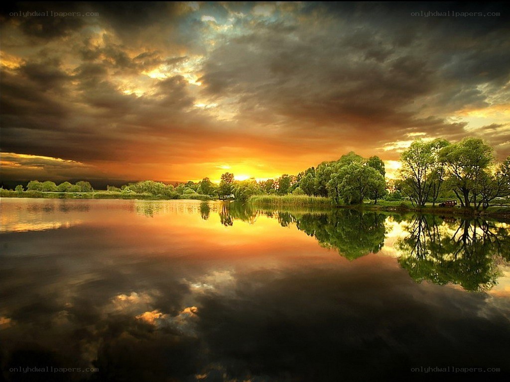Sunset over a calm lake