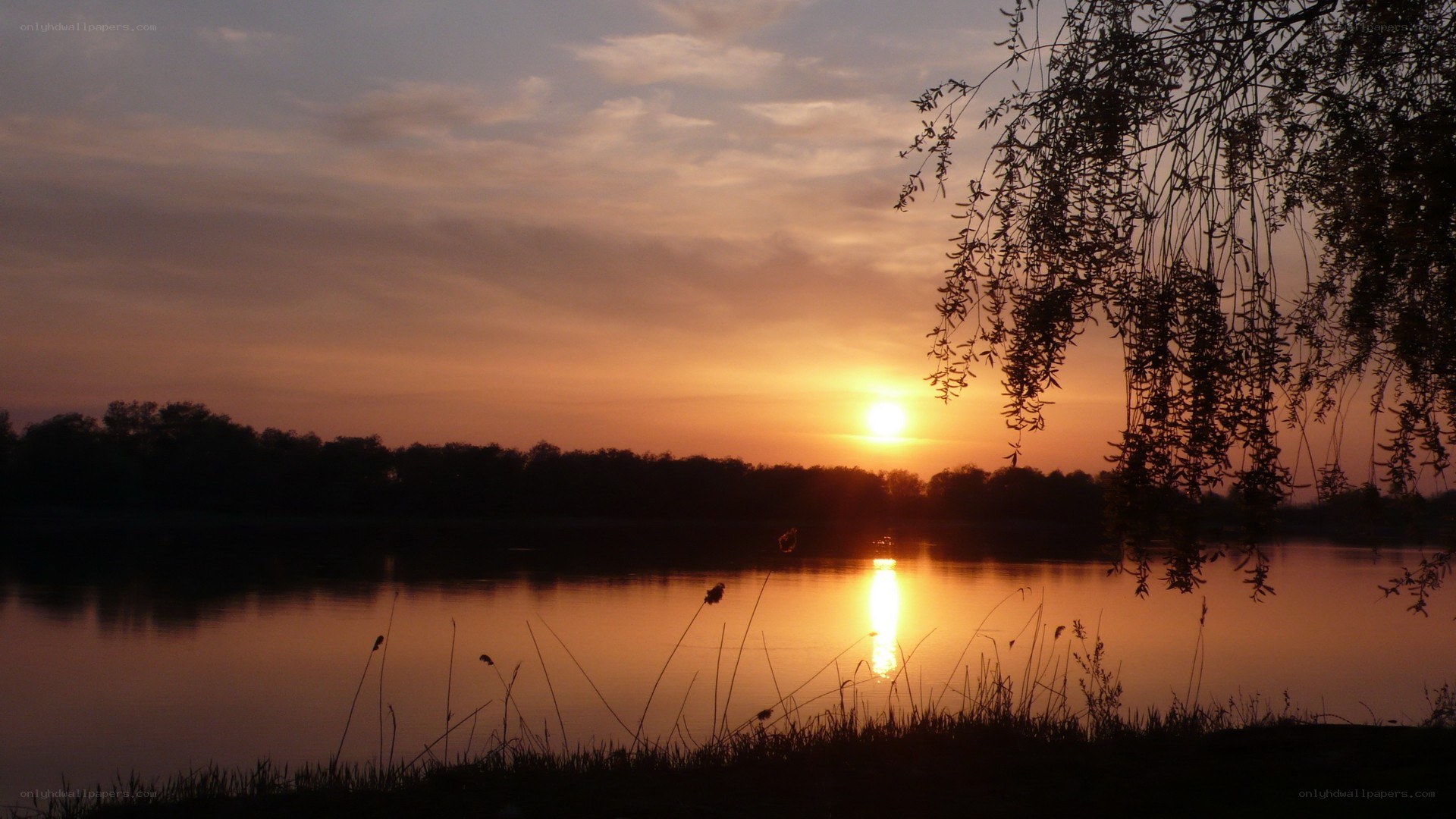 Sunset over a calm lake