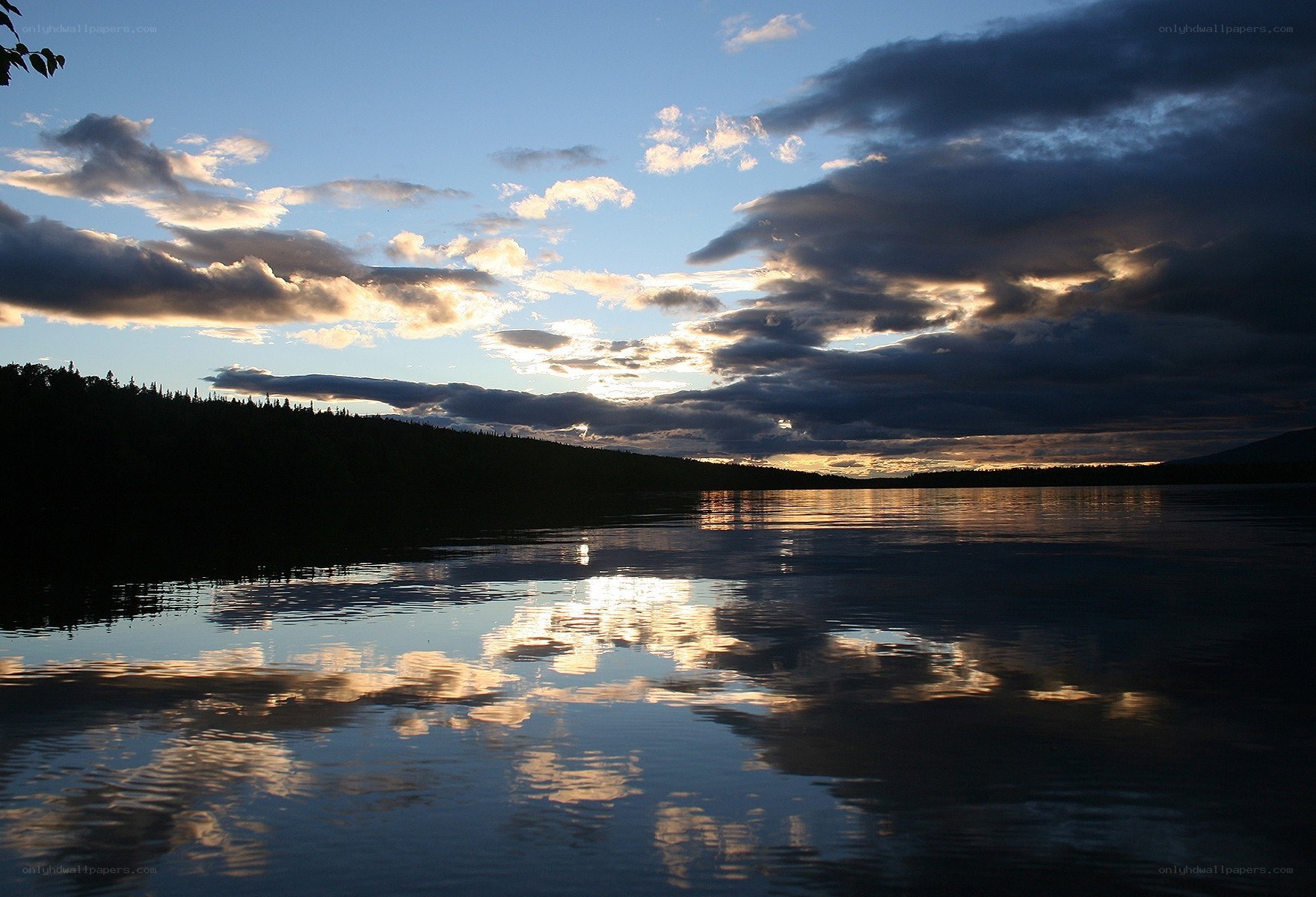 Sunset over a calm lake