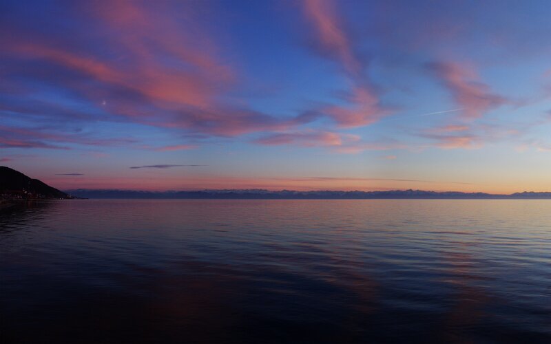 Sunset over a calm lake